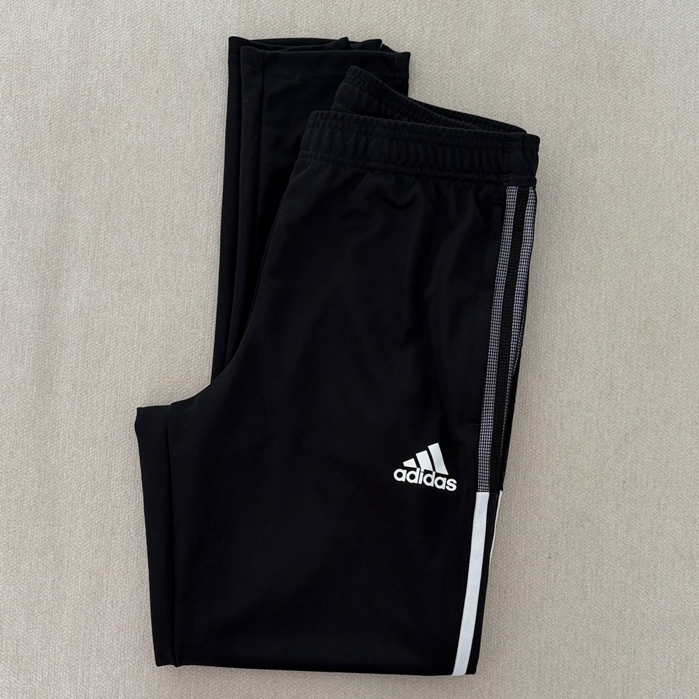 adidas Black Track Pants with White Logo & Stripe